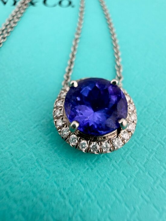 Tanzanite Platinum Fine Jewelry for Sale | Shop Designer  Tiffany & Co. Tanzanite Diamond Halo Solstice Necklace Platinum 16.25in